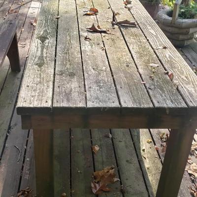 Vintage large rustic wood table & bench