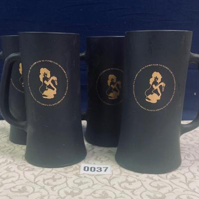 4 Vintage 1950s Playboy Club Black Frosted Mugs