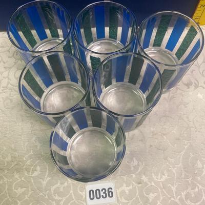 6 Vintage Blue n Green Highball Glasses
