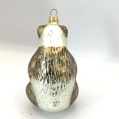 1623 Christopher Radko 1996 Winter Bear's Heart Aids Awareness Glass Ornament