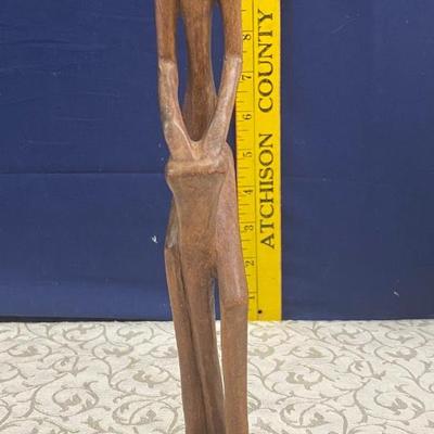Vintage African Wood Carving Man Playing Drum
