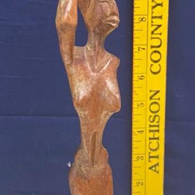 Vintage African Wood Carving Woman Carrying Water