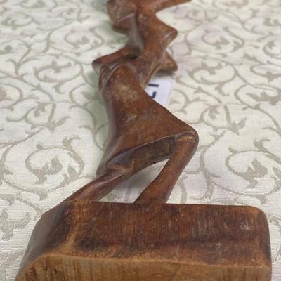 Vintage African Wood Carving Woman Carrying Water