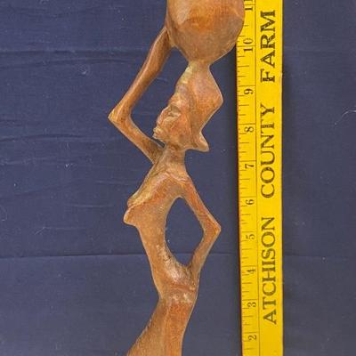 Vintage African Wood Carving Woman Carrying Water