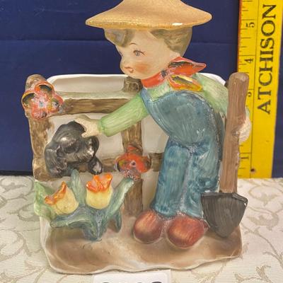 Vintage Farmer Garden Boy Planter