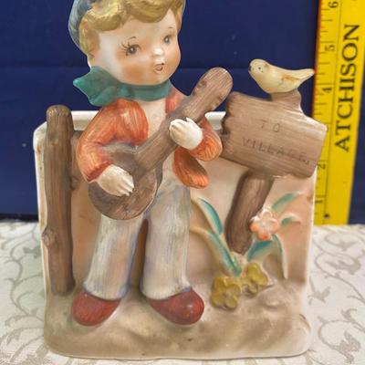 Vintage Boy Playing Banjo Planter
