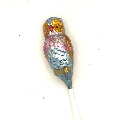 1633 Vintage Handblown Owl Glass Ornament Clip with Bristle Tail