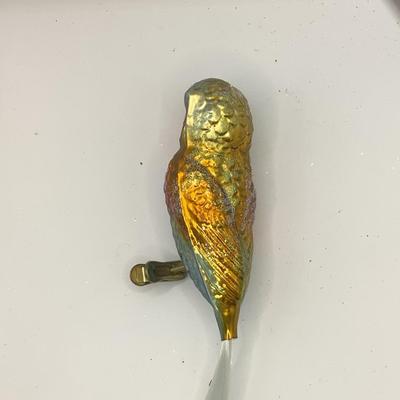 1633 Vintage Handblown Owl Glass Ornament Clip with Bristle Tail
