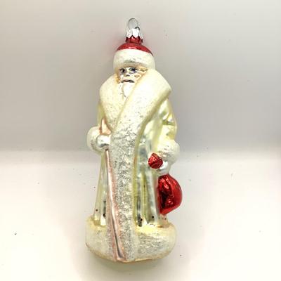 1634 Christopher Radko 1991 Russian White Coat Santa Glass Ornament