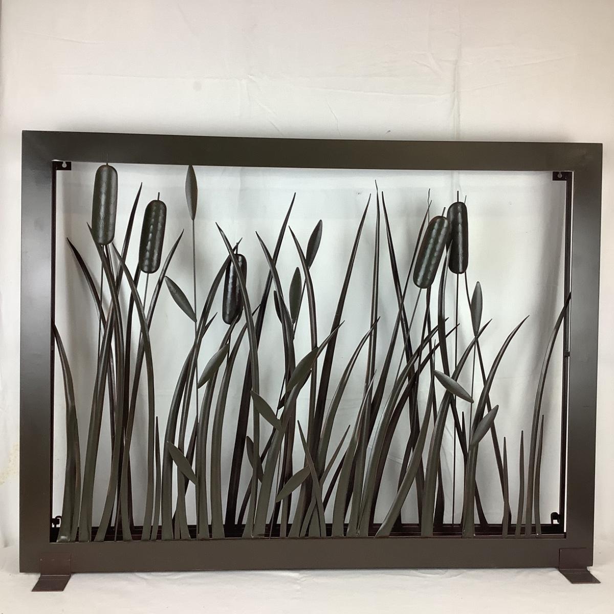 1637 Crate and Barrel Metal Cattail Screen or Wall Sculpture
