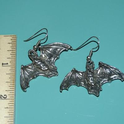 Halloween Batty Earrings, Silver Tone