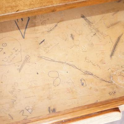 EARLY 20TH CENTURY SCHOOL LIBRARY OR WORK  DESK W/SIX DRAWERS SOLID OAK, OAK DRAWER PULLS.