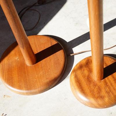 TWO COLUMN STYLE TEAK FLOOR LAMPS