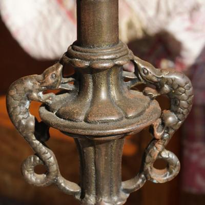 GROUPING OF THREE WROUGHT IRON FLOOR LAMPS EARLY 20TH CENTURY