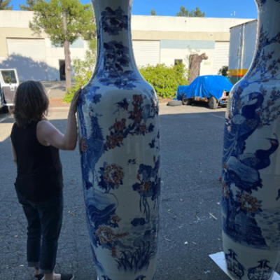 Pair of Huge 7+ Foot Tall Asian Ceramic Vases