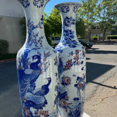 Pair of Huge 7+ Foot Tall Asian Ceramic Vases