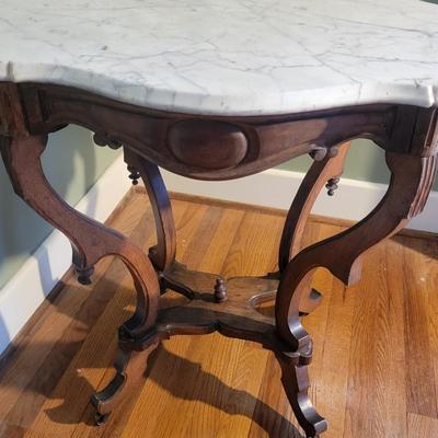 Antique Wooden Table with a Marble Top (LR-DW)