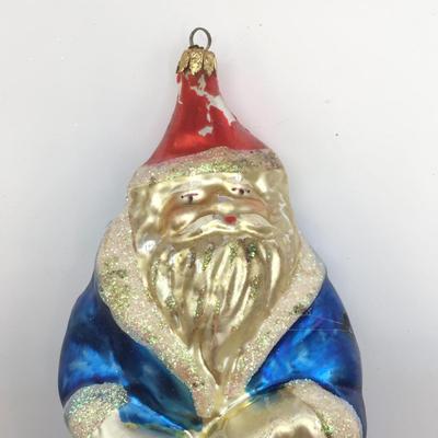1646 Vintage Large Handpainted Santa 10.5â€ Glass Ornament