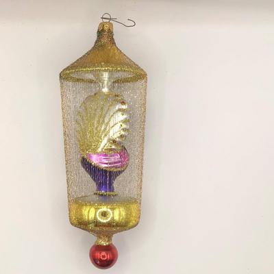 1648 Vintage Christopher Radko Gilded Cage Peacock Glass Ornament