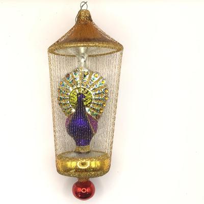1649 Vintage Christopher Radko Gilded Peacock Glass Ornament