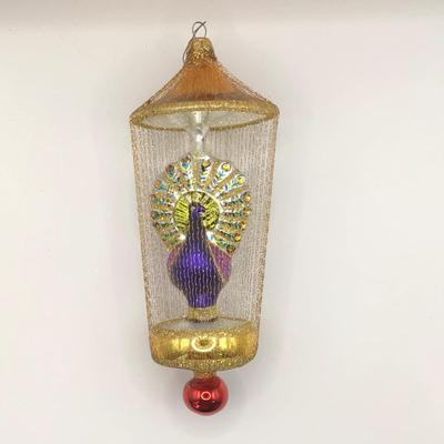1649 Vintage Christopher Radko Gilded Peacock Glass Ornament