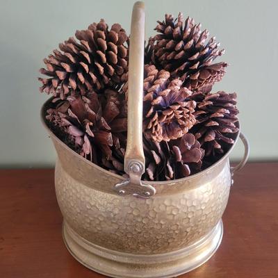 Brass Bucket with Decorative Pine Cones (LR-DW)