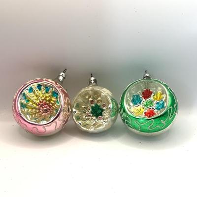 1669 Set of Three Vintage Reflector Glass Ornaments