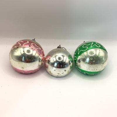1669 Set of Three Vintage Reflector Glass Ornaments