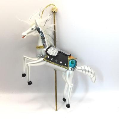 1676 Vintage De Carlini Italian Glass Carousel Horse Ornament