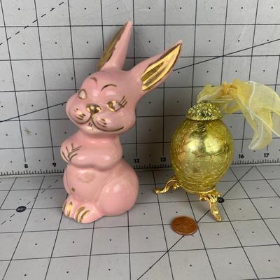 #46 1940's Pink Bunny & Golden Yellow Egg