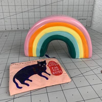 #79 Bossy Cat Coin Purse & Rainbow Decoration