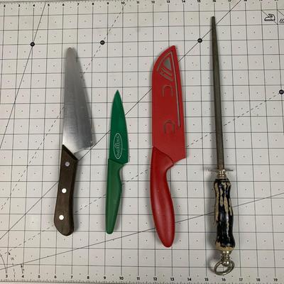 #144 Kitchen Knives & Sharpener
