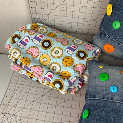#154 Jean Button Pillows & Donut Coffee Fabric