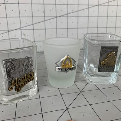#157 Old Faithful, St Louis and Hoover Dam Shot Glasses