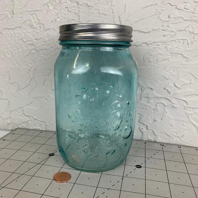 #236 Beautiful Fruit Blue Glass Jar