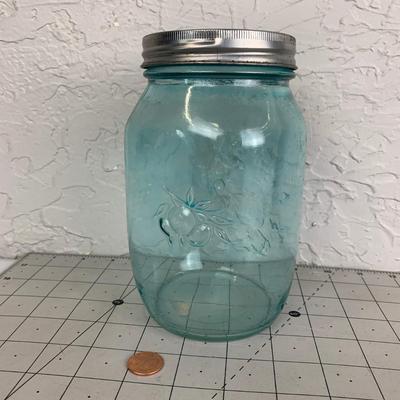 #236 Beautiful Fruit Blue Glass Jar