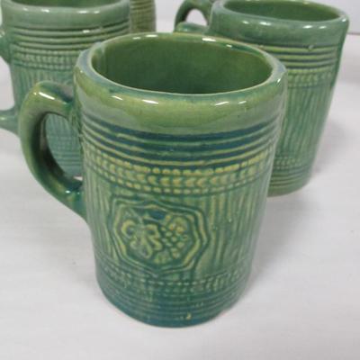 Green Stoneware Pitcher & Mugs