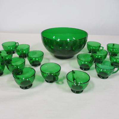Green Punch Bowl & Glasses