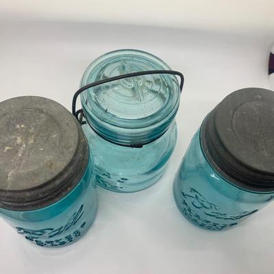 2 Ball & 1 Atlas blue glass jars