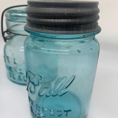 2 Ball & 1 Atlas blue glass jars