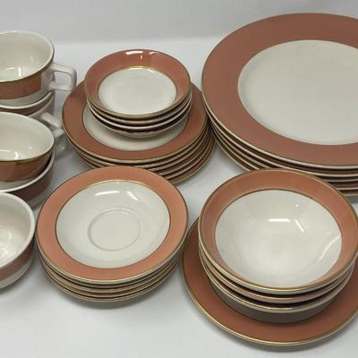 Vintage Homer Laughlin Pompano Apricot with True Gold Trim Dinnerware, Stamped