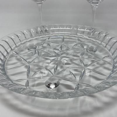 Pair of Crystal Spiegelau Glasses and Crystal Serving Dish