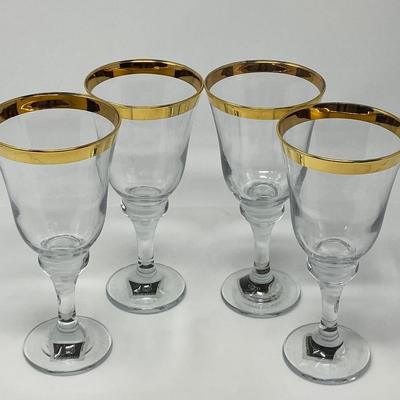 Set of Four 24K Gold Rimmed Crystal Circleware Goblets