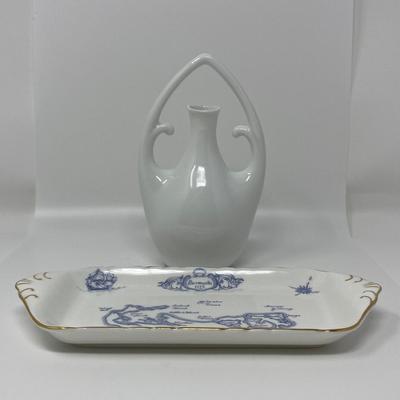 Vintage White Vessel and Decorative Plate
