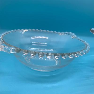 Matching glass hobnail bowls - handles & footed