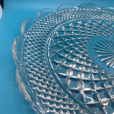 Glass server platter & heavy glass pitcher