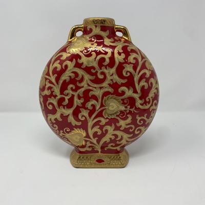 Hand-Painted Red and Gold Chinese Vase