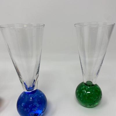 Set of 4 Shot Glasses with Colored Glass Ball Bases