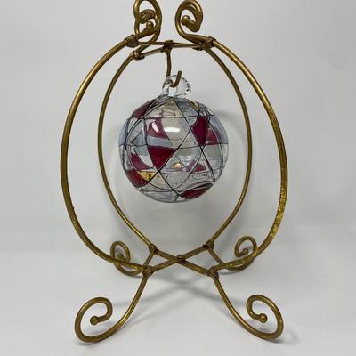 Vintage Small Decorative Hand-Blown Art Glass Ball Ornament