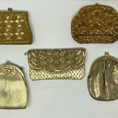 Vintage Gold Micro-Bead and Sequin Clutches